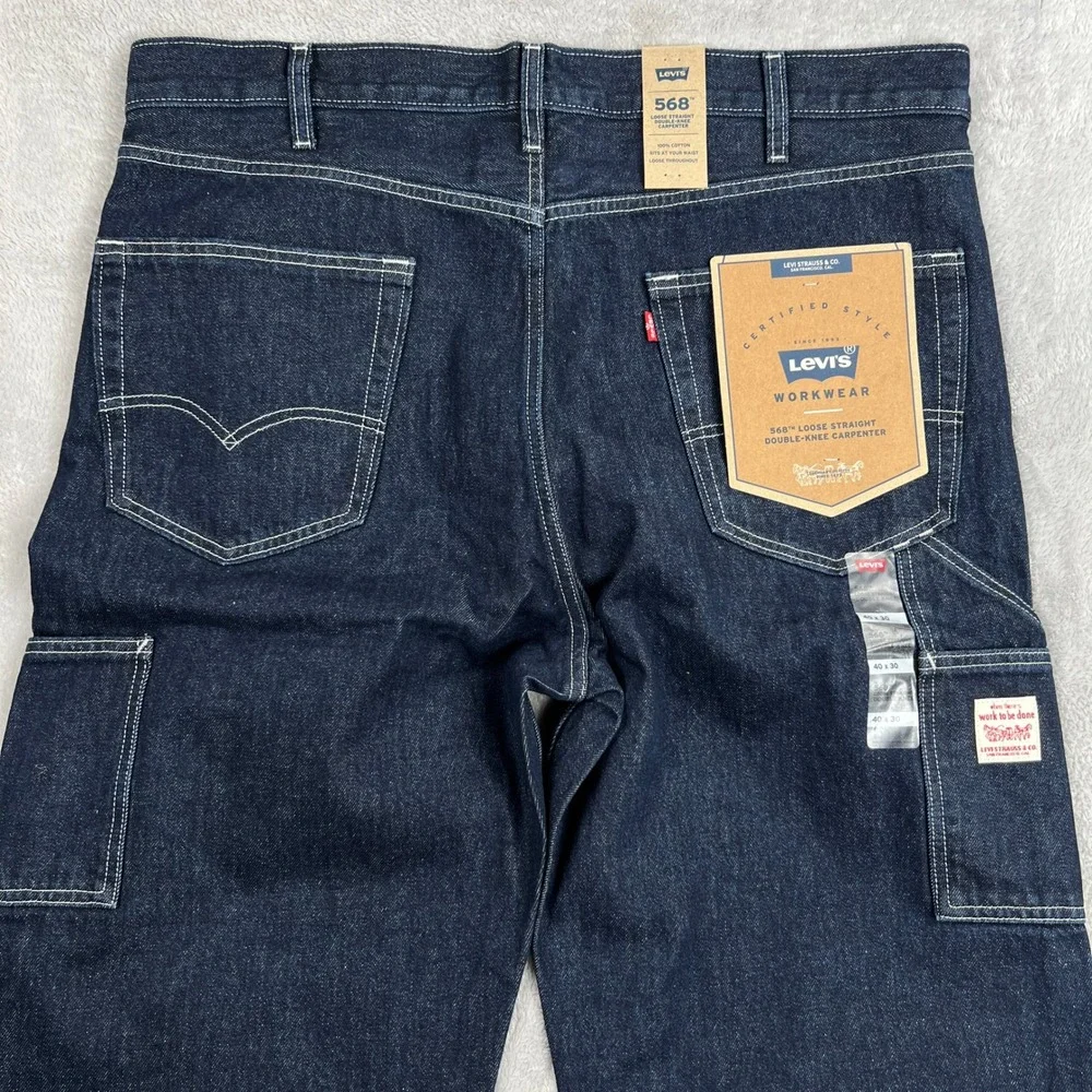 Levi's 568 Double Knee Carpenter Jeans 40x30 Blue Loose Straight Workwear NWT